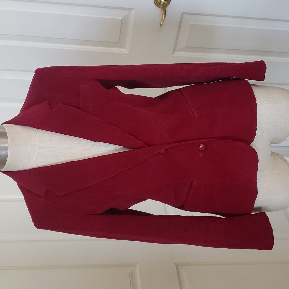 VINTAGE Berry-Red Wide-Wale Corduroy Blazer SIZE 6P Tailored Academia Classic - Picture 4 of 14